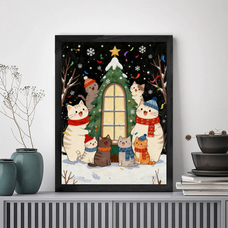 Cadre mural noir fantaisiste, art mural de Noël, impression de cadre festif mignon, H 25 po x l 17 po
