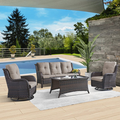 Avimael Wicker - Person Patio Conversation Set with Cushions