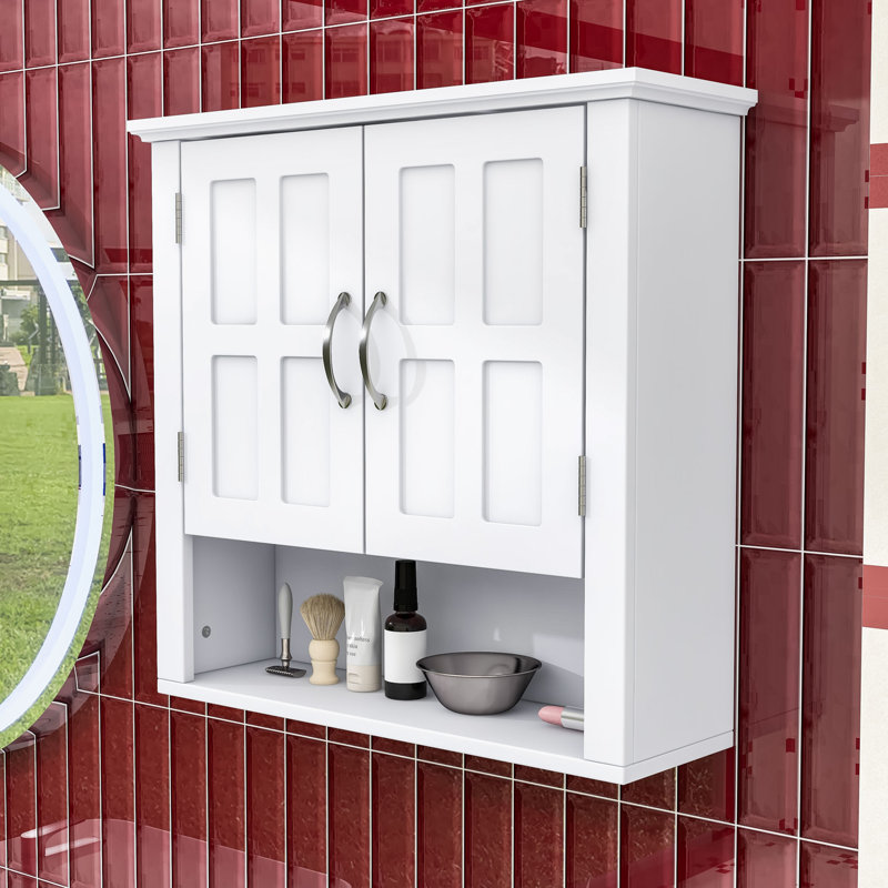 Armoire murale flottante avec tablettes réglables, unité de rangement peu encombrante pour la salle de bain, Blanc