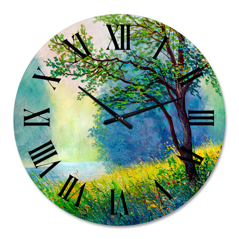 Forêt d'été avec rivière et cascade - Horloge murale traditionnelle, Grand