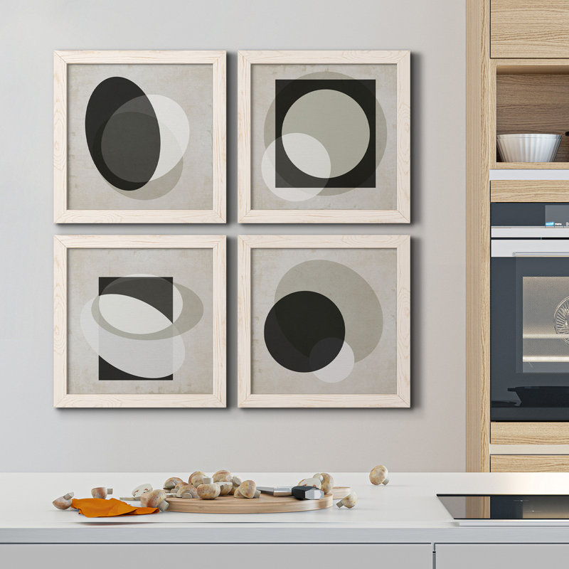 Moderniste Neutre I - ensemble de 4 peintures sur toile encadrées, H 17 po x l 34 po x P 1,5 po, Toile blanche encadrée