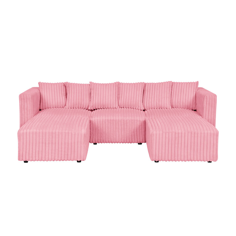 Canapé modulaire Dornwich, Fausse fourrure rose, H 27 po x l 101,5 po x P 62 po