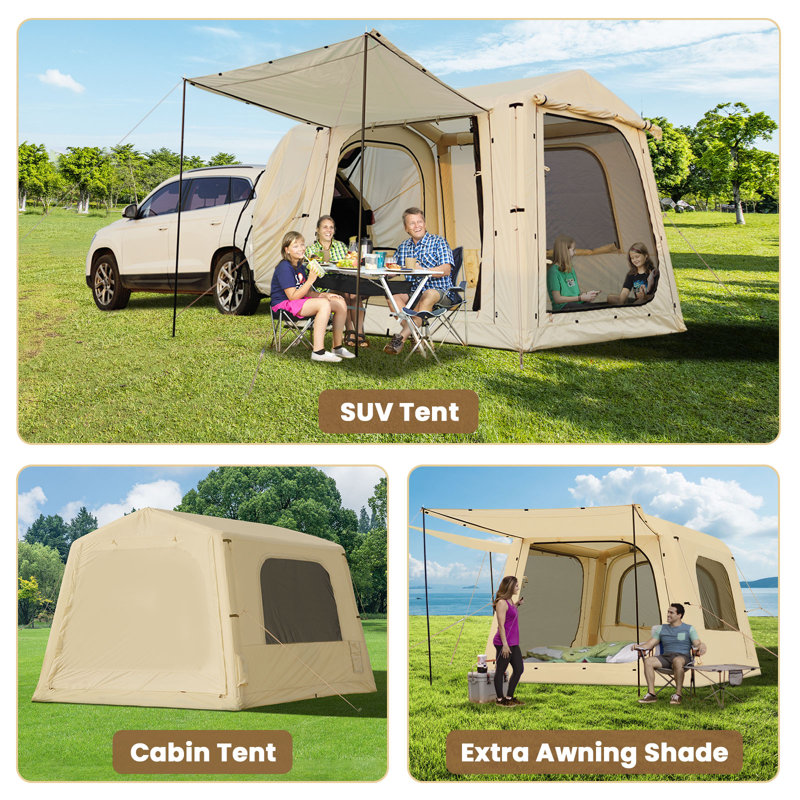 Suv Tent For Camping,6-Person Car Camping Tent, Easy Set Up Tent With Porch And Storage Bag, Yellow