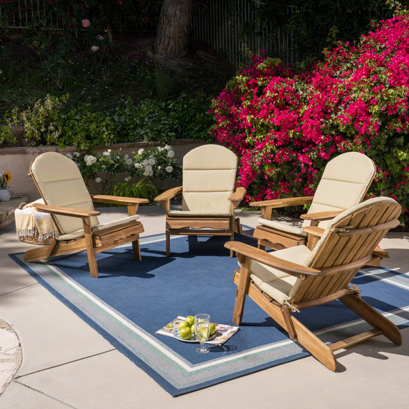 Matthias Foldable Outdoor Adirondack Set, Natural/Khaki