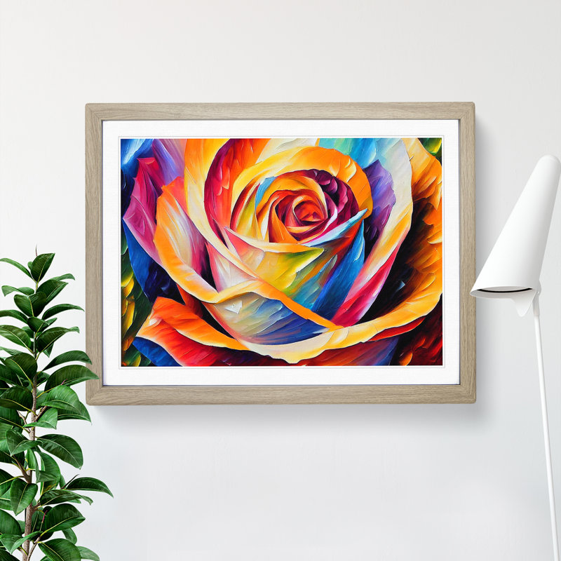 XH1022-7563X Rose Flower Vol.5 Abstract - Single Picture Frame Painting, 46cm H x 64cm W x 2cm D, Oak