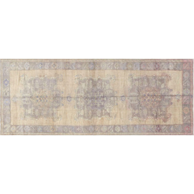 One-of-a-Kind Hand-Knotted 1960s 5'3" x 12'10" Runner Wool Area Rug in Beige/Purple