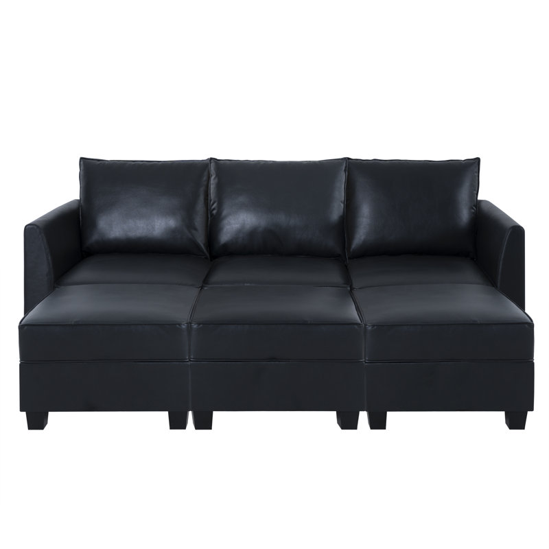 Canapé modulaire en cuir Rudolphus, Noir