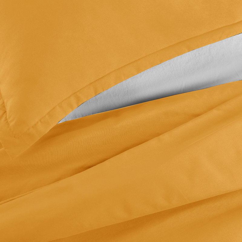 Anicia Super Soft 250 TC Microfibre Reversible Plain Duvet Cover Set, Super King Duvet Cover + 2 Pillowcases, Ochre
