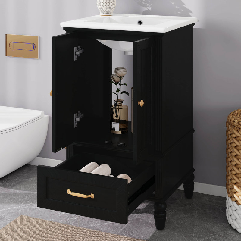 Meuble-lavabo de 20 pouces avec lavabo, 2 portes à fermeture douce et un tiroir, butoir de porte magnétique et patins réglables