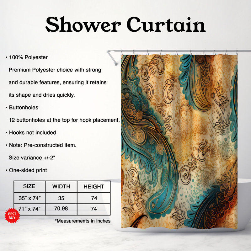 Rideau de douche Aged Swirls - Premium, H 74 po x l 71 po