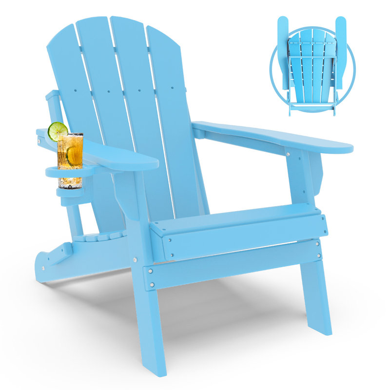 (Ensemble de 6) Chaise Adirondack pliante en PEHD avec porte-gobelet, Bleu pâle