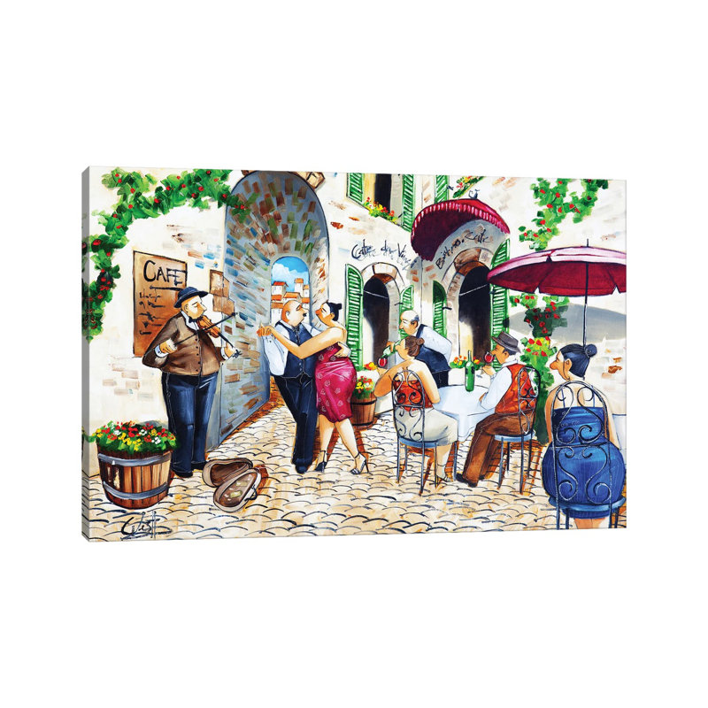 «Corner Cafe At Cafe da Vinci», reproduction d'art murale encadrée, H 40 po x l 60 po, Toile tendue, Ne s’applique pas