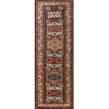 Antique Hallway Runner Size Tribal Geometric Caucasian Kuba Rug