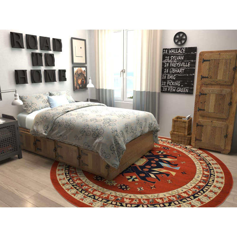Tapis oriental en terre cuite Eesi, Rond 7 pi 10 po