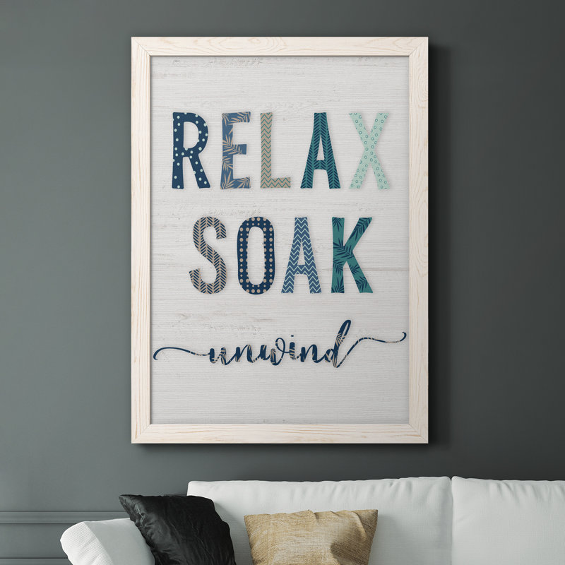 Relax Soak Unwind - cadre photo, art textuel sur toile, H 31,5 po x l 23,5 po x P 1,5 po, Cadre blanc