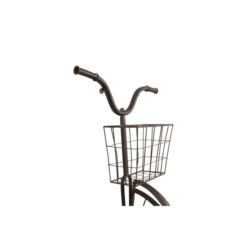 Décoration murale en métal rouillé vieilli en forme de vélo avec panier, Brun