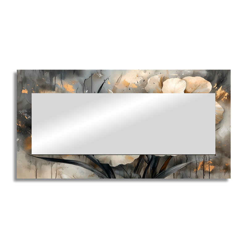Yellow Grey Irises Desire II - Floral Mirror Wall Decor - Printed On Metal, 28" x 55"