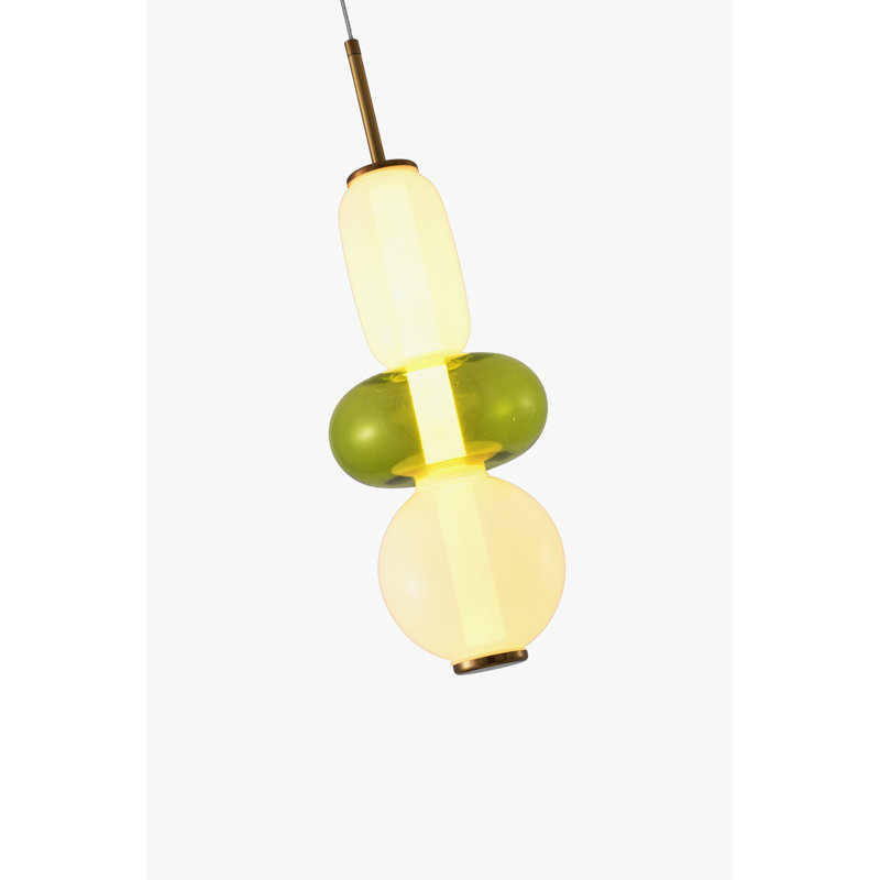 This Exquisite LED Pendant Is In A Gold Finish. The Frame Is Made Out Of Metal, And It Comes With A White And Green Glass Shade. The LED Bulb Is Integrated Into The Frame. The Adjustable Cord Link Makes This Fixture Suitable For Most Ceiling Heights.