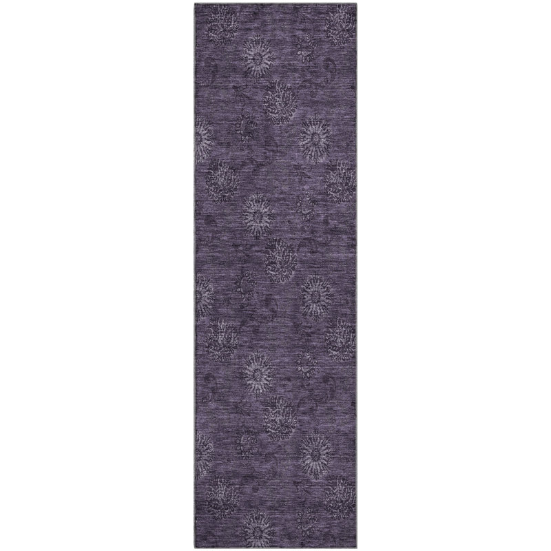 Premium Machine Washable Prisco Eggplant Rug, Runner 2'3" x 7'6"