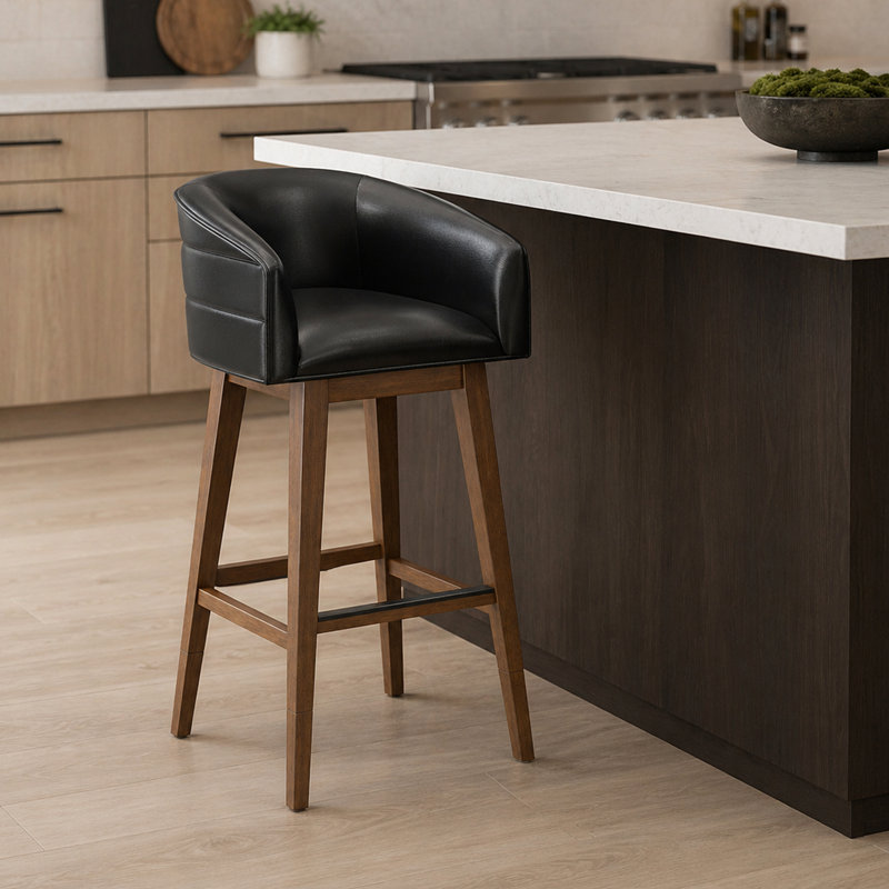 Tabouret pivotant en bois Cleland, Brown, Black