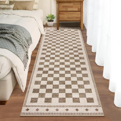 Grand tapis géométrique lavable à carreaux à motif géométrique antidérapant Tapis de sol neutre antidérapant pour salon, chambre à coucher, chambre d'enfant