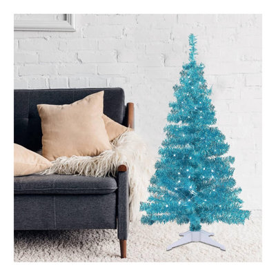 Arbre de Noël artificiel éclairé de 4 pi, pin épinette vert pré-éclairé avec lumières, 70 lumières à DEL blanches alimentées par pile, 8 modes et minuterie pour les fêtes de Noël