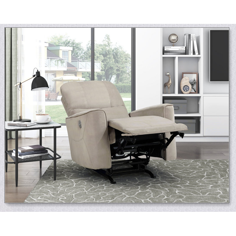 Chaise berçante inclinable électrique moderne avec revêtement en velours brun clair, structure en bois massif pour les meubles de maison de luxe