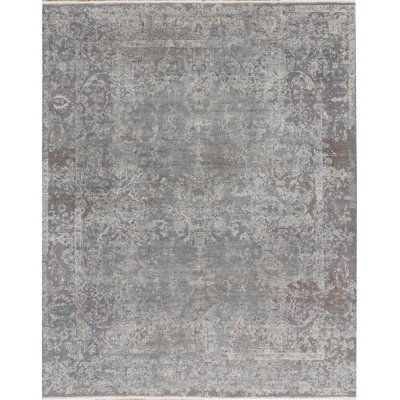 Hand-Knotted High-Quality Gray and Blue Area Rug