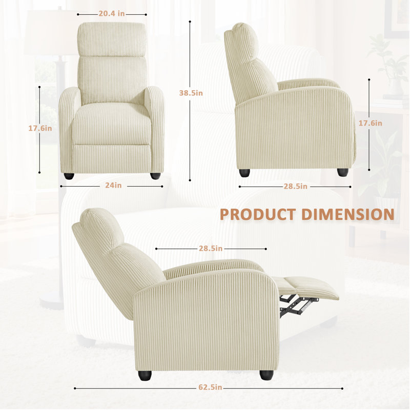 Manual Recliner, Comfortable Corduroy Recliner with Upholstered Back and Seat Cushion, Beige