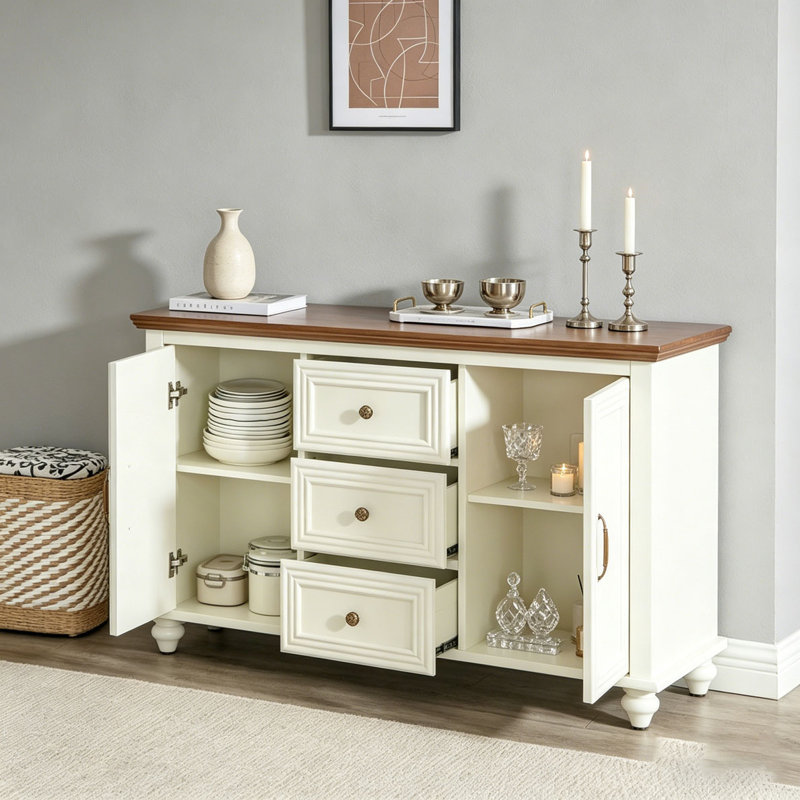 Buffet 47,3 "Mid Century, Brun / blanc