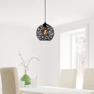 Lustre noir moderne, hauteur réglable, plaque de base 9 po, hauteur 47 po | Corps en fer | 9,8 po de diamètre | Douille E27 (40 W maximum) | Éclairage élégant pour la maison, le bureau et la salle à manger, conception élégante et originale