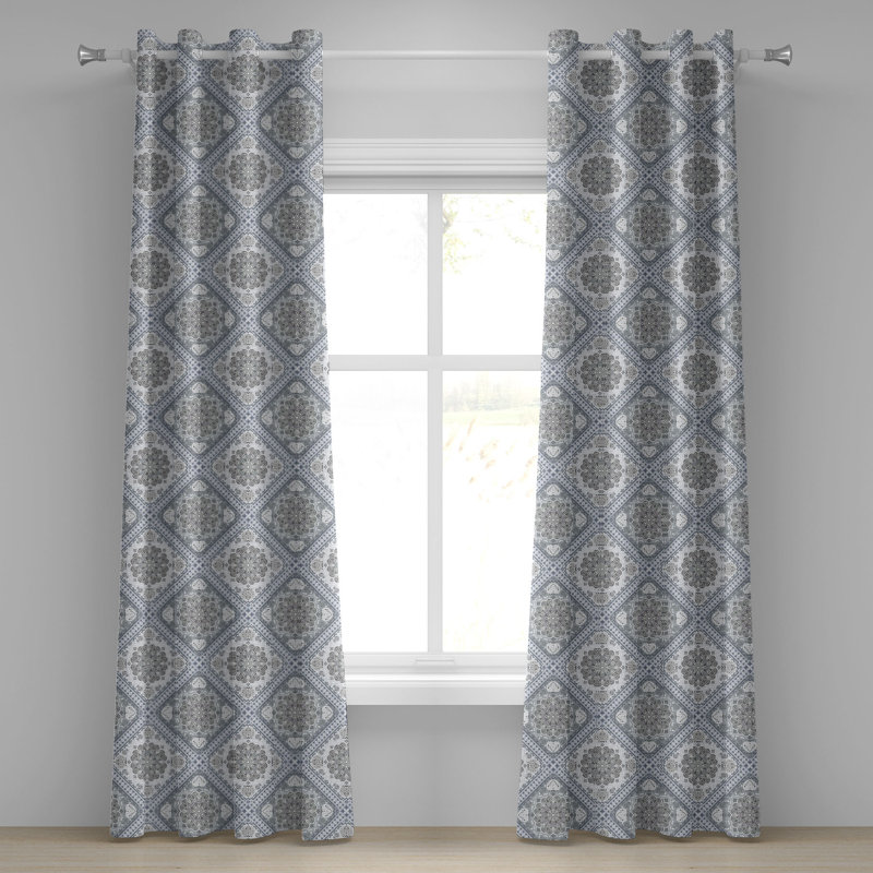 East Urban Home Turkish Pattern Grommet Curtain 2-Panel Window Drapes, 50"x108", Pale Mauve White Grey, L 50 po x L 108 po