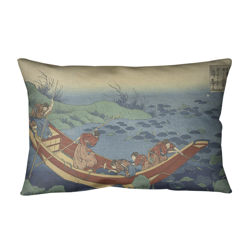Coussin lombaire en lin lily pad, Bleu
