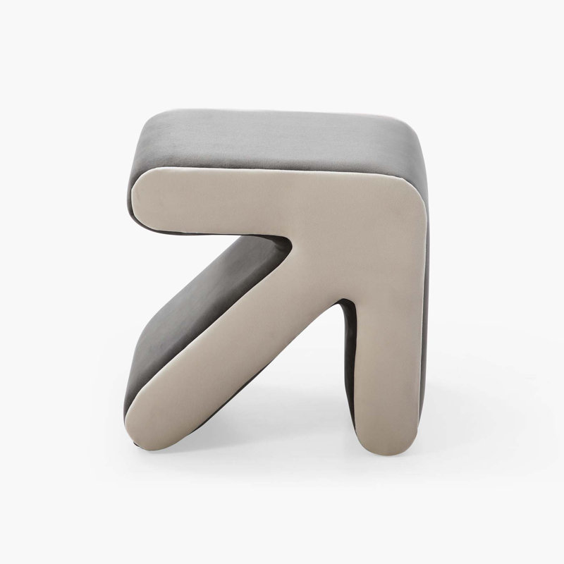 Repose-pieds rembourré Auryana, Velours gris / beige