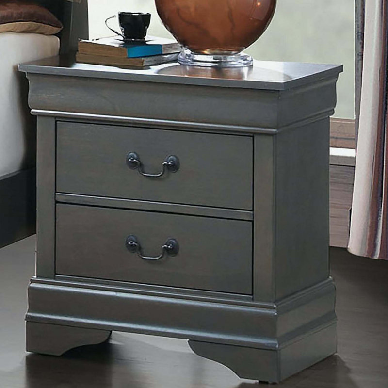 1pc Table de chevet grise Louis Philippe, Gris