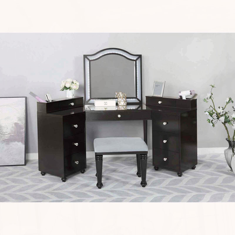 Ensemble de coiffeuse Glam avec miroir à DEL et tiroirs de rangement