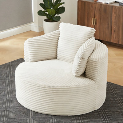 Compression Corduroy Round Chair with Cushioned Backrest - Modern Comfort Seating for Living Room,Office,Apartment(no swivel)