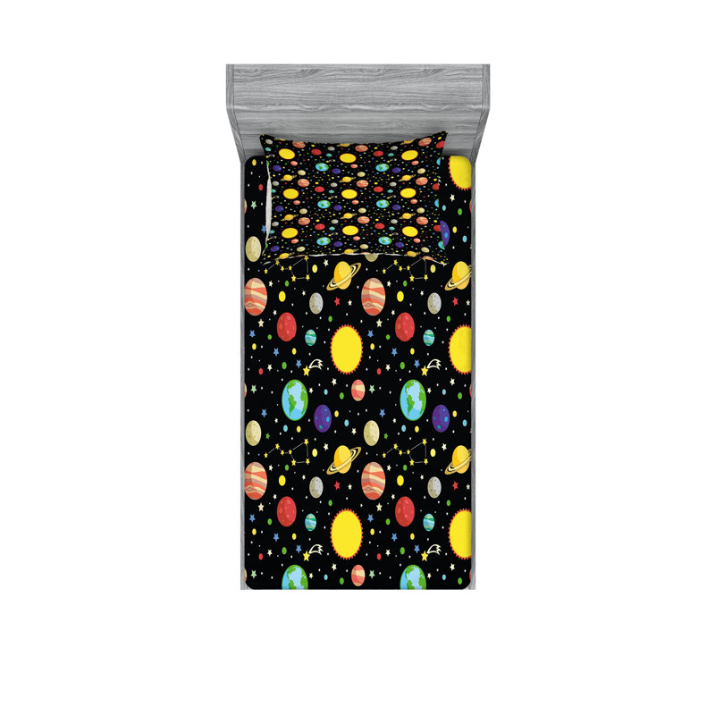 Multicolore drap-housse et coussin décoratif Ambesonne, Ensemble de draps pour lit simple très long + 3 p
