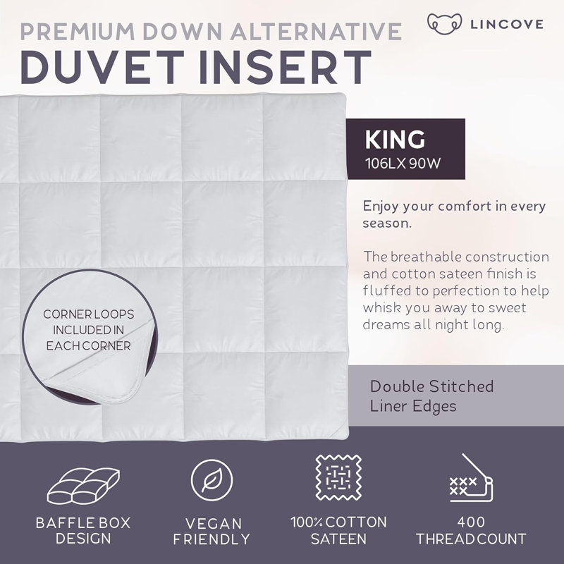 Lincove 100% Cotton Down Alternative Comforter 400 Thread Count - Soft and Plush Feel, Daybed