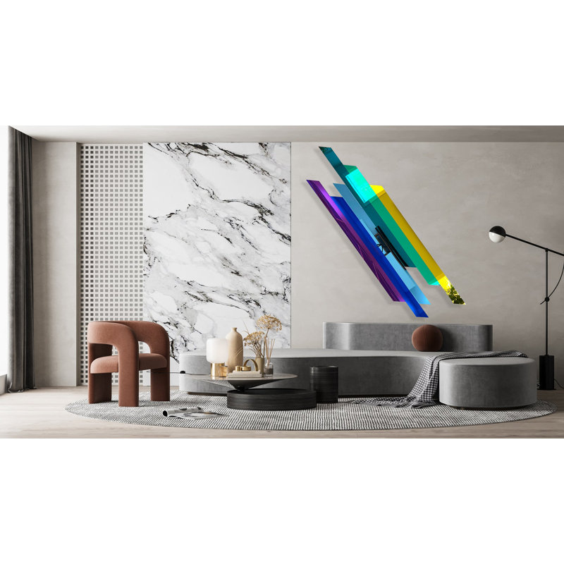 Oversize, Multicolor Lines Mirrored Acrylic Wall Art