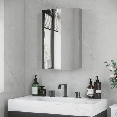 Bathroom Mirror Cabinet Silver - 15.29" X 23.42", Hinged Door, Storage Shelves For Laundry Room Medicine With And Living Storage, Door