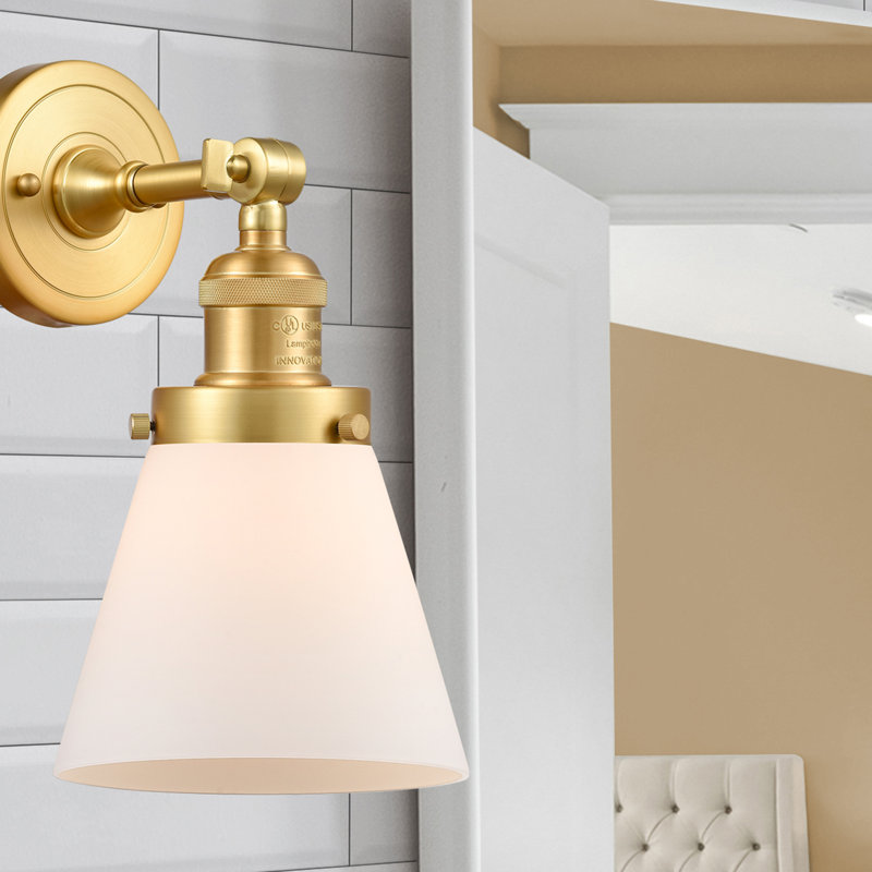 Cone 1 Light Sconce, Matte White Cased, Satin Gold, Bulb Not Included