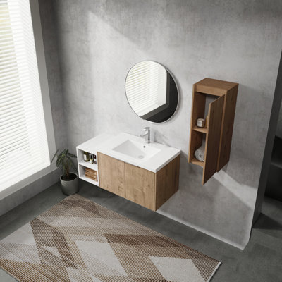 Meuble-lavabo mural moderne de 42 po avec lavabo, armoire latérale, portes à fermeture en douceur et conception Kd-emballage