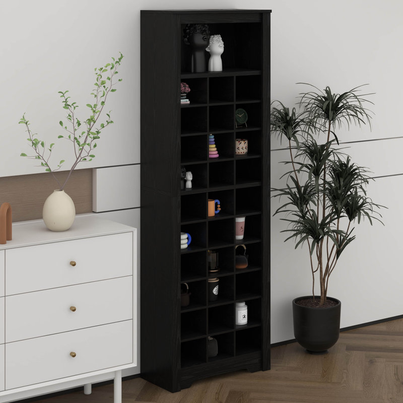 Grande armoire à chaussures, console de 30 casiers avec base à bord incurvé, rangement multifonctionnel pour le couloir, le vestibule, la chambre à coucher