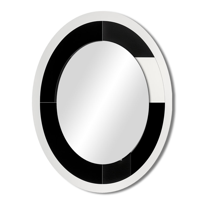 Bauhaus Black And White Circular Minimalism I - Black Oval Wall Mirror Decor, 43" x 33"