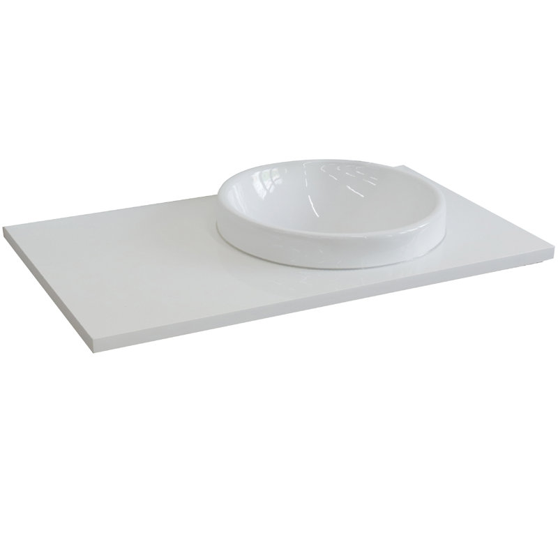 Plateau de meuble-lavabo simple 37 po avec lavabo, Quartz blanc