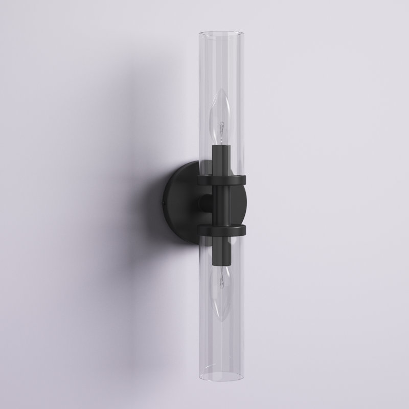 Éclairage pour salle de bain 2 lumières à intensité variable avec abat-jour en verre transparent Arhna, Noir mat, Clair