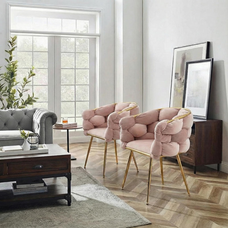Modern Velvet Upholstered Kitchen Chairs Dining Chairs Set of 2, Pink 