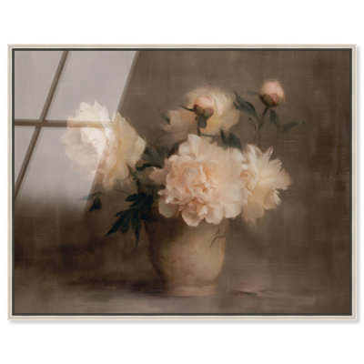 Art rétro en verre acrylique encadré rétro pivoines II par Art Remedy, cadre argenté, 45 x 36