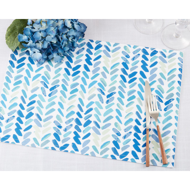 Blue Watercolor Chevron Polyester Rectangle Placemats, Set of 4